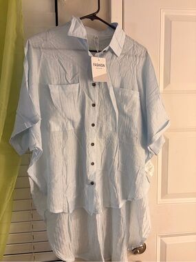 SL Fashions Light Blue Short-Sleeve Button-Down Shirt